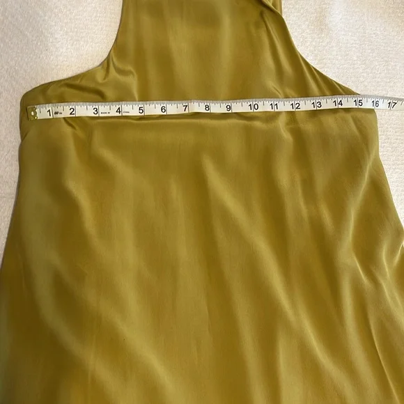 Tibi 100% Silk Eco Halter Drop Waist Ruched Midi Dress Tan Ochre Green size 4 - Picture 5 of 10